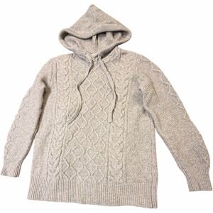 WoolOvers Gray Cable Knit Lambswool Hoodie Sweater M